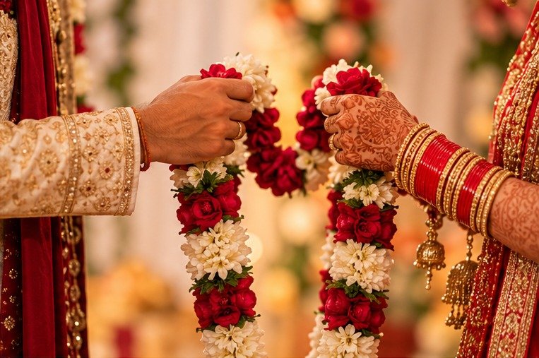 Wedding rings and hands during a marriage ceremony